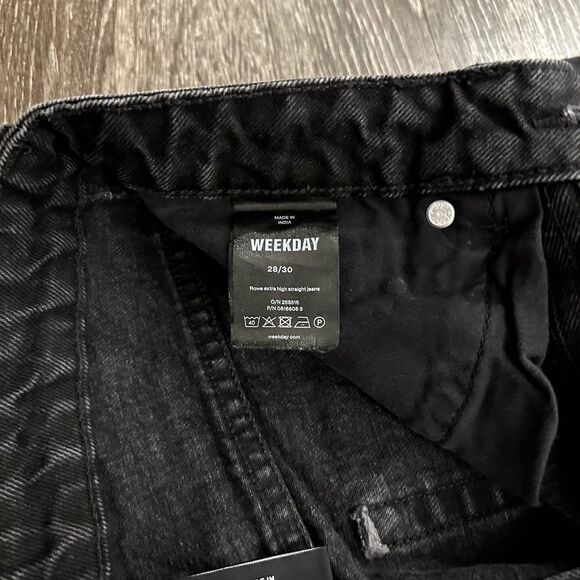 EUC Weekday Rowe Extra High Rise Straight Jeans Echo Black 28/30 Grunge ASOS - Picture 10 of 13